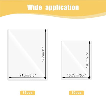 25 Pack Clear Rigid Print Protectors, 15 Pcs 8.5" x 11" & 10 Pcs 5.4" x 7" | Hard Plastic Toploaders,Jumbo Card Sleeves,Document and Photo Page Protectors,for Birth Certificates, Contracts, Menu Covers