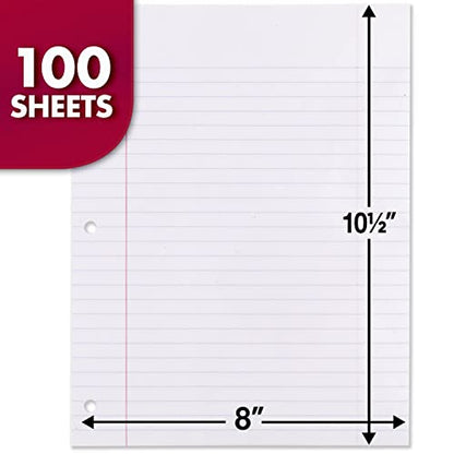 Mead Loose Leaf Paper, Wide Ruled Filler Notebook Paper, Reinforced, 8" x 10-1/2", 100 Sheets, Fits 3-Ring Binder (15006) - size: Pack of 1, style: 100 Sheets
