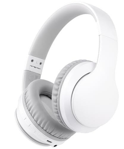 rockpapa E7 Over Ear Wireless Bluetooth Headphones with Mic, Foldable Wired/Wireless Headphones with Microphone for Kids Childrens Boys Girls Teen Youth Adult White - color: White, style: without Case