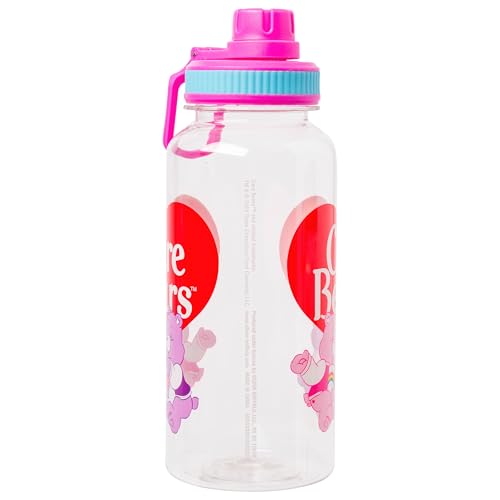 Silver Buffalo Care Bears Good Luck Bear Luck, Plastic Water Bottle, 32oz | Share Bear and Cheer Bear, Grumpy Bear, Twist Spout, Sticker Set, You Stick Yourself, 0.95 Liters - color: Care Bears School Spirit