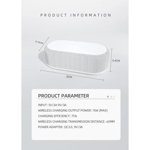 15W Desktop Multifunction Charging Station Wireless Phone Charger with LED Night Lamp Digital Time Clock and Room Temperature Thermometer for Android and iPhone Smart Devices (White)