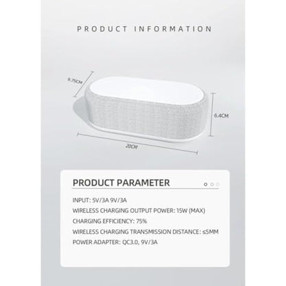 15W Desktop Multifunction Charging Station Wireless Phone Charger with LED Night Lamp Digital Time Clock and Room Temperature Thermometer for Android and iPhone Smart Devices (White)