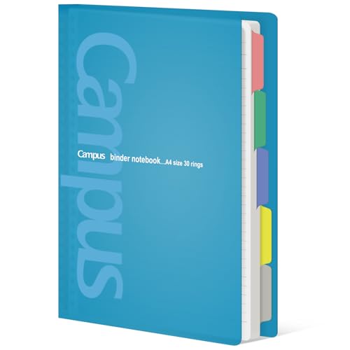KOKUYO 5 Subject Spiral Notebook, Campus A4 Refillable Journal with 5 Tab Dividers, Up to 65 Sheet Capacity, 50 Sheets in 7mm Dotted Ruled Loose Leaf Paper, Light Blue - color: Light Blue