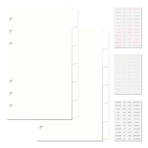 Koqye 12PCS Ivory Personal Dividers with 6 Blank Tabs & Planner Stickers | 3.75" x 6.75", Plastic Side Tab Dividers Refillable Page Protectors for 6-Ring Binders, Planner, Agenda - color: Ivory - 2 Sets
