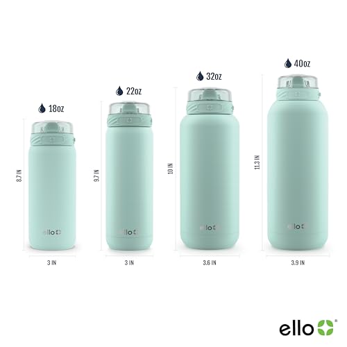 Ello Cooper 32oz Stainless Steel Water Bottle with Straw and Carry Handle, Double Walled and Vacuum Insulated Metal, Leak Proof Locking Lid with Soft Silicone Spout, Reusable, BPA Free, Yucca - color: Yucca, size: 32 Ounces