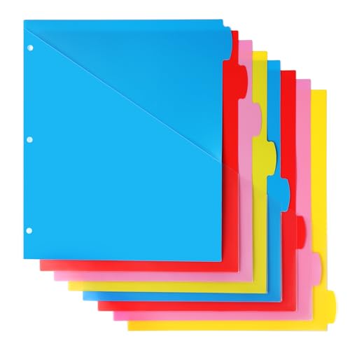 WOT I Durable 8-Tab Binder Dividers with Clear Pocket - 1 Set, Reusable Plastic Dividers for 3 Ring Binder, 4 Vibrant Colors - color: Blue,pink,red,yellow - Clear Front Pocket, size: 8 Tabs