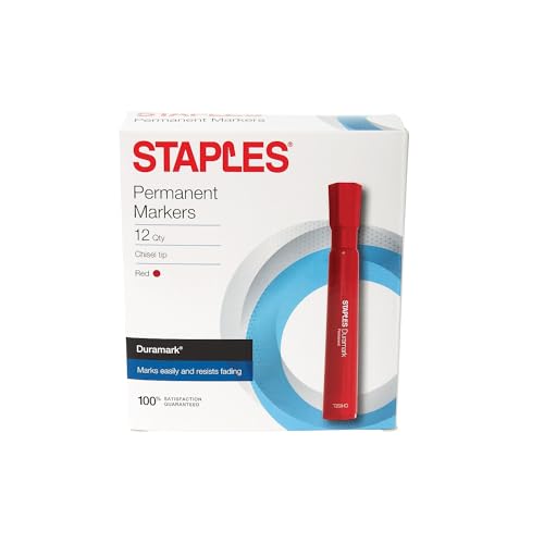 STAPLES Permanent Markers, Chisel Tip, Red, 12 Pack – Duramark Bold Markers for Labeling, Shipping & Warehouse Use - color: Red, size: 1 Count (Pack of 12), style: Chisel