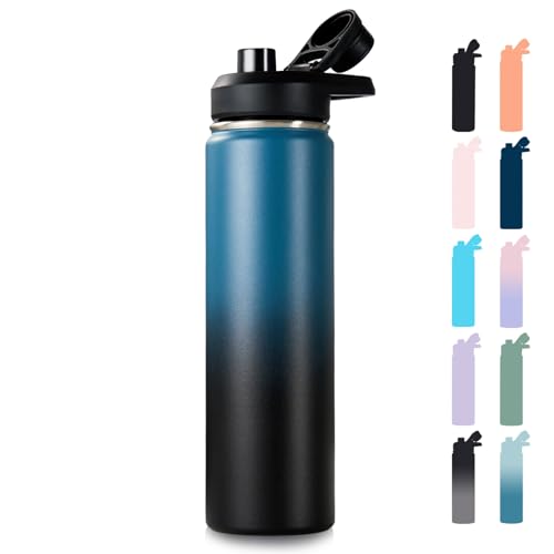 Fijinhom Insulated Water Bottle with Handle, 304 Stainless Steel Water Bottles with Wide Mouth, Double Wall Vacuum Sports Water Bottle, BPA Free, Keep Cold and Hot, 24 Ounces, Blue&Black - color: Blue/Black, size: 24 Ounces