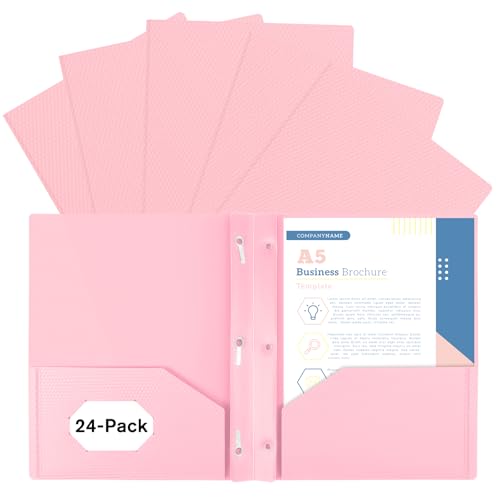 24-Pack Plastic andPockets and Prongs,2-Pocket and3 Fasteners, Pastel Folders Holds US Letter Size Paper for School/Office/Home, Pink - color: Pink, size: 24-Pack