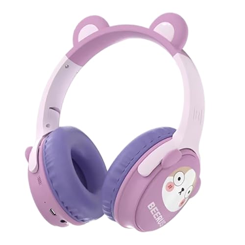 [65H Playtime] Cute Animal Ear Kids Bluetooth Headphones for Girls Women, Wireless Headphones with Microphone, Foldable Over-Ear Headset for School Travel, Purple - color: Purple