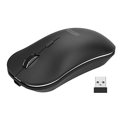 Arteck 2.4G Wireless Mouse with Nano USB Receiver Ergonomic Design Silent Clicking for Computer/Desktop/PC/Laptop and Windows 10/8/7 Build in Rechargeable Battery (Black) - color: Black