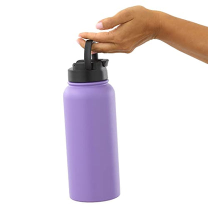 JoyJolt Triple Insulated Water Bottle with Straw Lid AND Flip Lid! 32oz Large Water Bottle, 12 Hour Hot/Cold Vacuum Insulated Stainless Steel Bottle. BPA-Free Leakproof Water Bottles - Thermos Bottle - color: Lilac Purple, size: 32 Ounces
