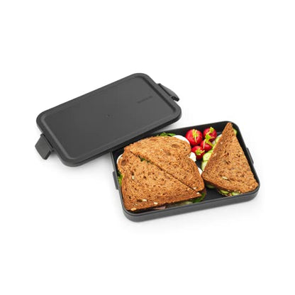 Brabantia Make & Take Flat Lunch Box (Dark Gray) Convenient Size for Bags, BPA-Free, Airtight Snap Locks, Microwave & Freezer Safe, Travel Meal Prep Container, 37oz - color: Dark Gray, style: Flat Lunch Box
