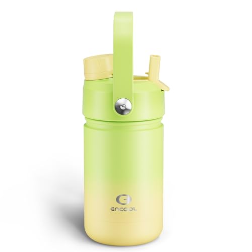 Kids Insulated Water Bottle with Straw - 12oz Stainless Steel Water Bottle with Dual Spouts, Leak-Proof, BPA-Free, Double Wall Vacuum Keeps Cold for 24 Hours for Sports, Travel, School (Morning Dew) - color: Morning Dew, size: 12 Ounces