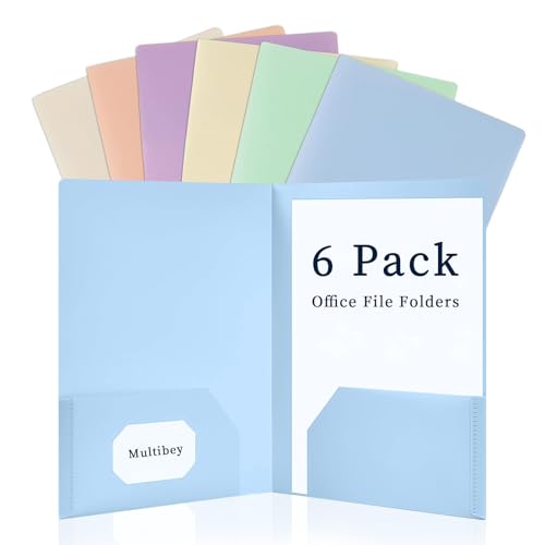 MultiBey Plastic Folders with Pockets (6 Pack), Colorful Pastel Poly Folders with Business Card Slots for School, Office & Home Organization, Letter Size File Folders with 2 Interior Pockets