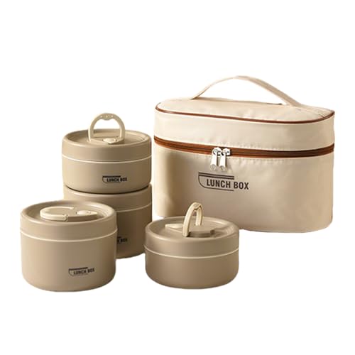 Portable Insulated Lunch Container Set, 2/3/4 Stackable Individual Stainless Steel Lunchboxes with Insulated Bag, Suitable for Work, Picnics and Camping (Brown, 4-Tier) - color: Brown, size: 4-Tier