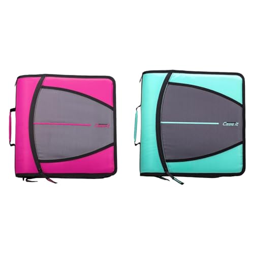 Case-it Mighty Zip Tab Zipper Binder with 5 Color Tab Expanding File Folder - 600 Sheet Capacity - 3 Inch O-Rings - Shoulder Strap