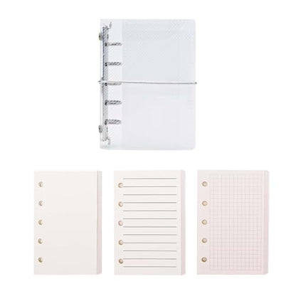 AxeWoodz Clear A8 Binder PP Trifold Binder 5 Rings Loose Leaf Binder Notebook with 120 Sheets A8 Refill Paper (Blank&Grid&Lined) - style: Blank&Grid&Lined