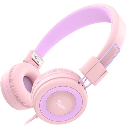 ELECDER i37 Kids Headphones for School Child Girls Boys Teens, Peach/Purple | Foldable Adjustable Lightweight, 3.5mm Audio Jack On Ear Headphones for Smartphones Chromebook Computer PC Tablets Travel - color: Peach/Purple, size: Kids Teen, style: On-Ear w