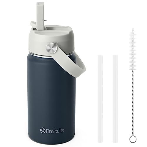 Fimibuke Kids Insulated Water Bottle, 14oz BPA FREE 18/8 Stainless Steel Travel Tumbler Double Wall Vacuum Leak Proof Kids Cup with Straw Metal Water Bottle for School Boys Girls(1 Pack, Slate) - color: B20. Slate