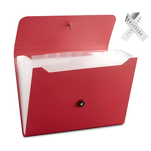 Nicfaec Expanding File Folder with 13 Pockets, Red, Polypropylene, 12.99" x 9.45" x 1.1" - color: 1pcs-red
