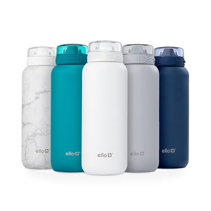 Ello Cooper 22oz Stainless Steel Water Bottle with Straw and Carry Handle, Double Walled and Vacuum Insulated Metal, Leak Proof Locking Lid with Soft Silicone Spout, Reusable, BPA Free, White - color: White, size: 22 Ounces