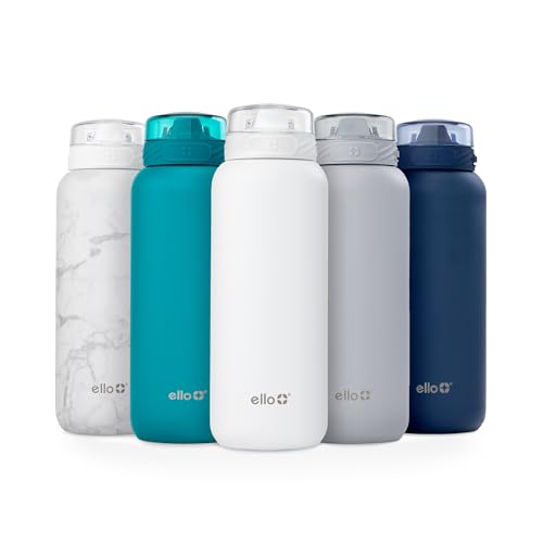 Ello Cooper 32oz Stainless Steel Water Bottle with Straw and Carry Handle, Double Walled and Vacuum Insulated Metal, Leak Proof Locking Lid with Soft Silicone Spout, Reusable, BPA Free, White - color: White, size: 32 Ounces
