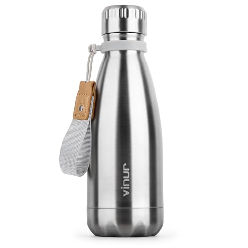 Small Water Bottle-12 oz Leak Proof Insulated Water Bottle with Carry Rope | Double Wall Vacuum Stainless Steel Water Bottle for Travel, School, Cola Shape Flask with Carry Rope (Silver) - color: Silver, size: 12 Ounces