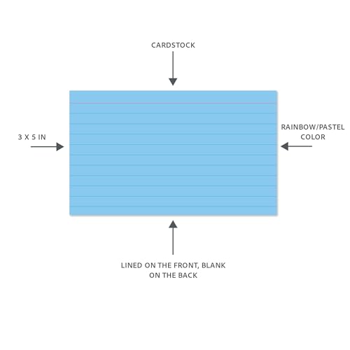 C-Line 3” x 5” Index Cards, Assorted Colors, Ruled, 100/PK (48810)