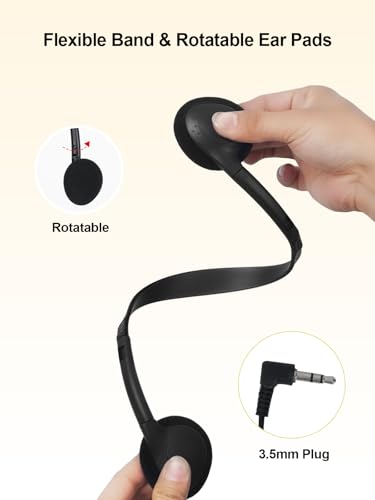 25 Pack Headphones Bulk for School Wired Student Earphones for Classroom with Adjustable Headband On-Ear Class Set Headsets Individually Packed（Black）