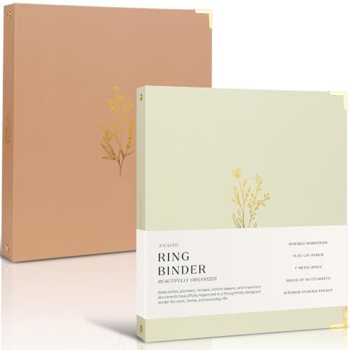 Aesthetic 3 Ring Binder Set of 2 - Sturdy 1 Inch Binder Fits Letter Sized Paper - A Cute Three Ring Holder for Women or Men with Pocket Easily Organizes Your Paperwork for School, Office or Work - color: Beige-pink