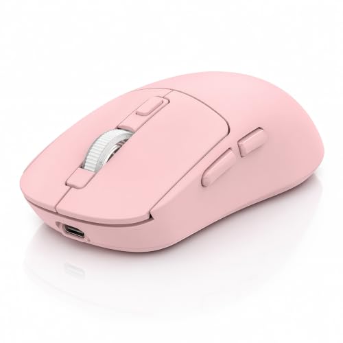 Gizdot-M1 Bluetooth Wireless Mouse for MacBook/Laptop/Mac | 4-Mode Connections Multi-Device, 3-level DPI, Mouse Jiggler, Silent Click, Ergonomic, Side Buttons, Type-C Rechargeable - color: Pink