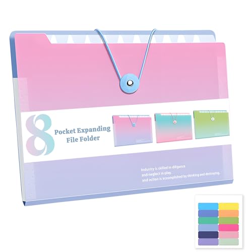 Accordion Folder with Labels, Letter/A4 Size 8 Pockets Expanding File Organizer, Portable Document Organizers for Paper Bill Receipt, Home College School Office Supplies (Gradient Pink) - color: Gradient Pink