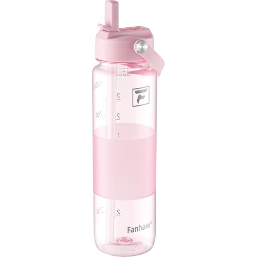 Fanhaw 32 oz Clear Water Bottle with Straw Lid - Tritan, BPA-Free, Lightweight, Wide Mouth, Leak-Proof, Perfect for Gym, Travel, School, Office, and Sports(Cherry Blossom) - color: Cherry Blossom