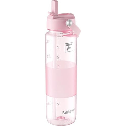 Fanhaw 32 oz Clear Water Bottle with Straw Lid - Tritan, BPA-Free, Lightweight, Wide Mouth, Leak-Proof, Perfect for Gym, Travel, School, Office, and Sports(Cherry Blossom) - color: Cherry Blossom