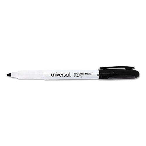 Universal 43671 Pen Style Dry Erase Marker, Fine/Bullet Tip, Black, Dozen
