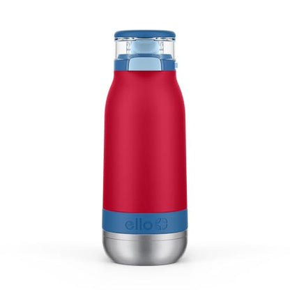 Ello Emma 14oz Insulated Stainless Kids Water Bottle with Straw, Red Splash | Insulated stainless steel kids water bottle with straw, leakproof locking lid, carry handle, and cold drinks for school - color: Red Splash