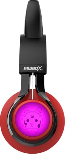 Riwbox CT-7 Cat Ear Bluetooth Headphones, LED Light Up Bluetooth Wireless Over Ear Headphones with Microphone and Volume Control for Travel/School/Smartphones/Laptop/PC/TV （Red&Black） - color: Red&Black