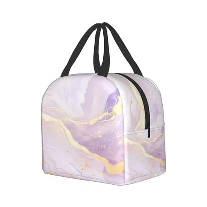Nerxy Insulated Lunch Bag Woman 8x5x8.5inch Pink Purple Gold Marble Reusable Lunch Box Soft Cooler Tote Bag Men Kids Adults Waterproof Meal Container With Pocket for Work School Travel Office Picnic - color: Marble