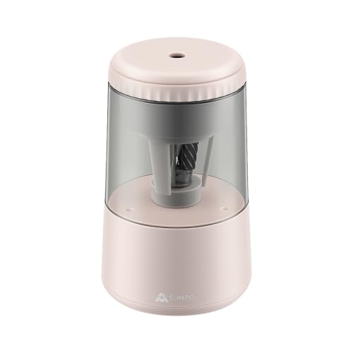SUNZO Electric Pencil Sharpener, Fully Automatic Sharpener with Auto in & Out, Rechargeable Battery Powered Sharpener for Colored Pencils, Heavy Duty Sharpener for Kids Classroom Office Home (Pink) - color: Pink