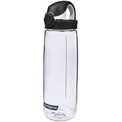 Nalgene 24 oz On The Fly Lock-Top Water Bottle, Clear w/Black - color: Clear with Black, size: 22 Ounces