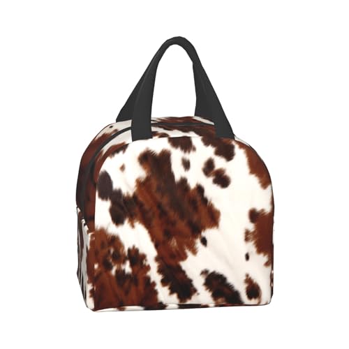 Nerxy Insulated Lunch Bag 8x5x8.5inch Cow Skin Print Lunch Box Abstract Africa Animal Farm Fashion Reusable Meal Portable Container Tote for Woman Men Kids Adults Work School Travel Office Picnic - color: Cow