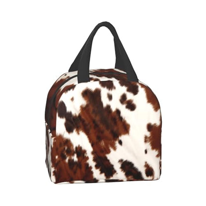 Nerxy Insulated Lunch Bag 8x5x8.5inch Cow Skin Print Lunch Box Abstract Africa Animal Farm Fashion Reusable Meal Portable Container Tote for Woman Men Kids Adults Work School Travel Office Picnic - color: Cow