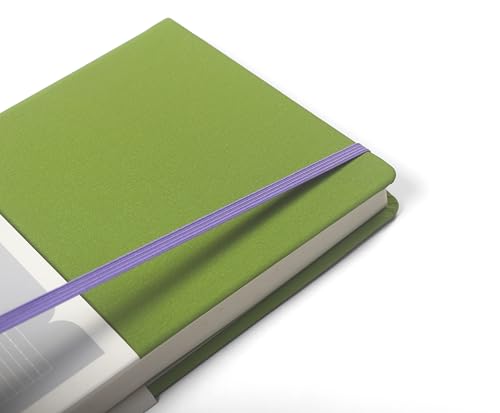 A6 Lined Hardcover Notebook, 100 GSM Paper, Olive | Soft-touch Alpha3 PU cover, lay-flat sewn binding, elastic closure, compact for meetings, planning, and notes on the go - color: Oliver, size: A6
