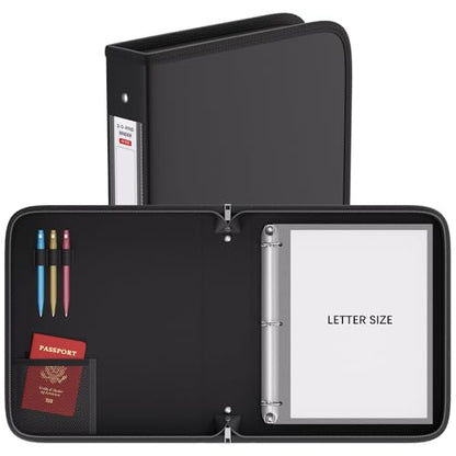 Fireproof 3 Ring Binder with Zipper, 1.5 Inch D Rings Hold up 375 Sheets of 8.5" x 11" (A4), Compatible with Clear Page Protectors, Built-in Net and Pen Holder(Black, 1 Pcs) - color: Black, size: 1.5", style: 1 Pcs