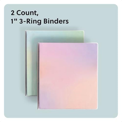U Brands 2 Pack 1 Inch Clearview Binders, Pastel Drift, O-Ring, 2 Interior Pockets, Clear View Cover, Holds Letter Size Paper - style: 2 Count Pastel Drift
