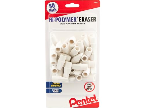 Pentel Hi-Polymer White Cap Erasers, 50 Pack (ZEH02BP50), Rectangular