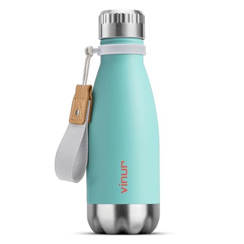 VINUR Small Water Bottle- 9 oz Stainless Steel Vacuum Insulated Leak Proof Water Bottle for kids Travel-Cola Shape Reusable Flask with Carry Rope for Girl, Teal - color: Teal, size: 9 Ounces