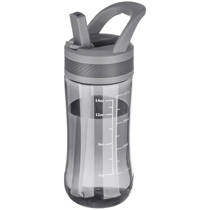 14oz Clear Kids Water Bottle with Straw Lid, BPA-Free Tritan, Measurement Scale, Sturdy Handle Wide Mouth Leak-proof Reusable Plastic Bottle for Boy& Girls, Back to School(Gray) - color: Gray
