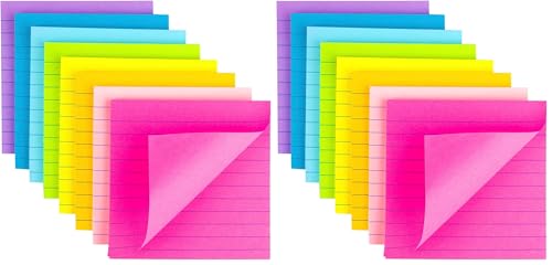 (16 Pack) Lined Sticky Notes 4x4 Bright Stickies Colorful Super Sticking Power Memo Pads, 8 Colors, Strong Adhesive - size: 4 x 4 inches (Pack of 2)